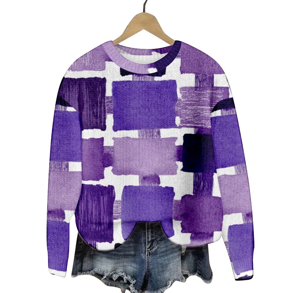 Geometric Color Block 3D Sweater for Women