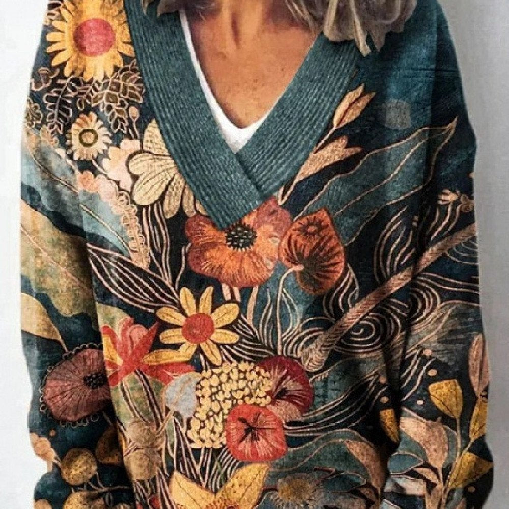 Floral Print Long Sleeve Pullover for Women
