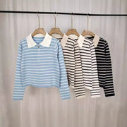Colorblock Striped V-Neck Knit Sweater for Women
