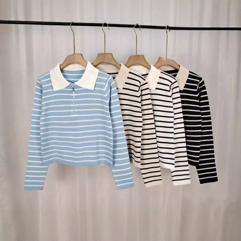 Colorblock Striped V-Neck Knit Sweater for Women