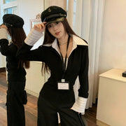Chic False Two-Piece Lapel Knit Winter Sweater