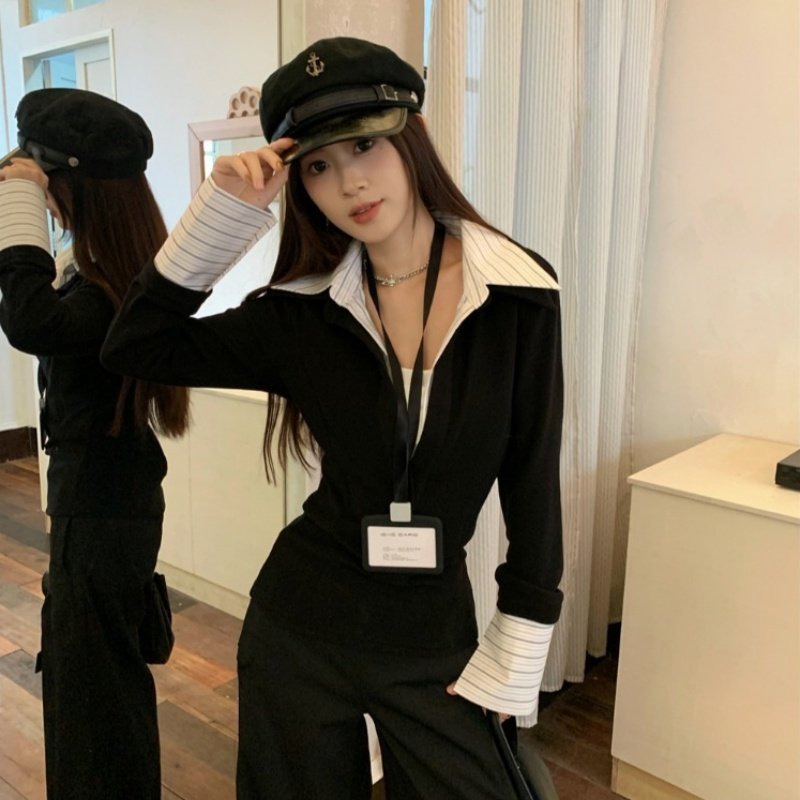 Chic False Two-Piece Lapel Knit Winter Sweater