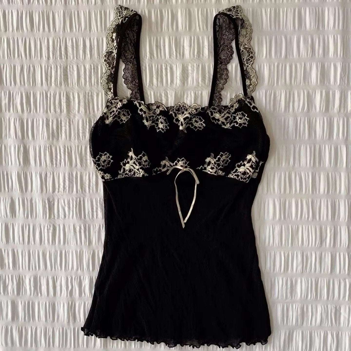Lace Sling Top for Women - Slim Fit, Black