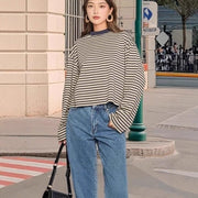Retro Contrast Striped Long-Sleeve Casual Top