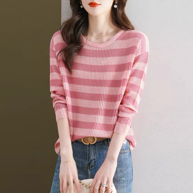 Casual Striped Long Sleeve Loose Blouse for Women