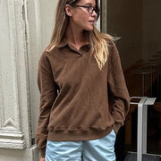 Retro Brown Casual Long-Sleeve Lapel Polo Shirt