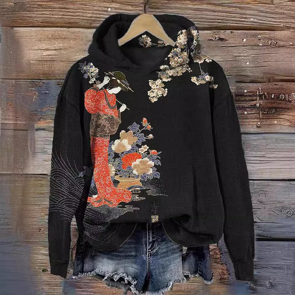 Women's Japanese-Style Hoodie with 3D Animal Pattern