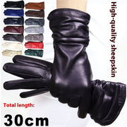Warm Women's Sheepskin Gloves - Extended Fingertips, Genuine Leather, Winter Accessories