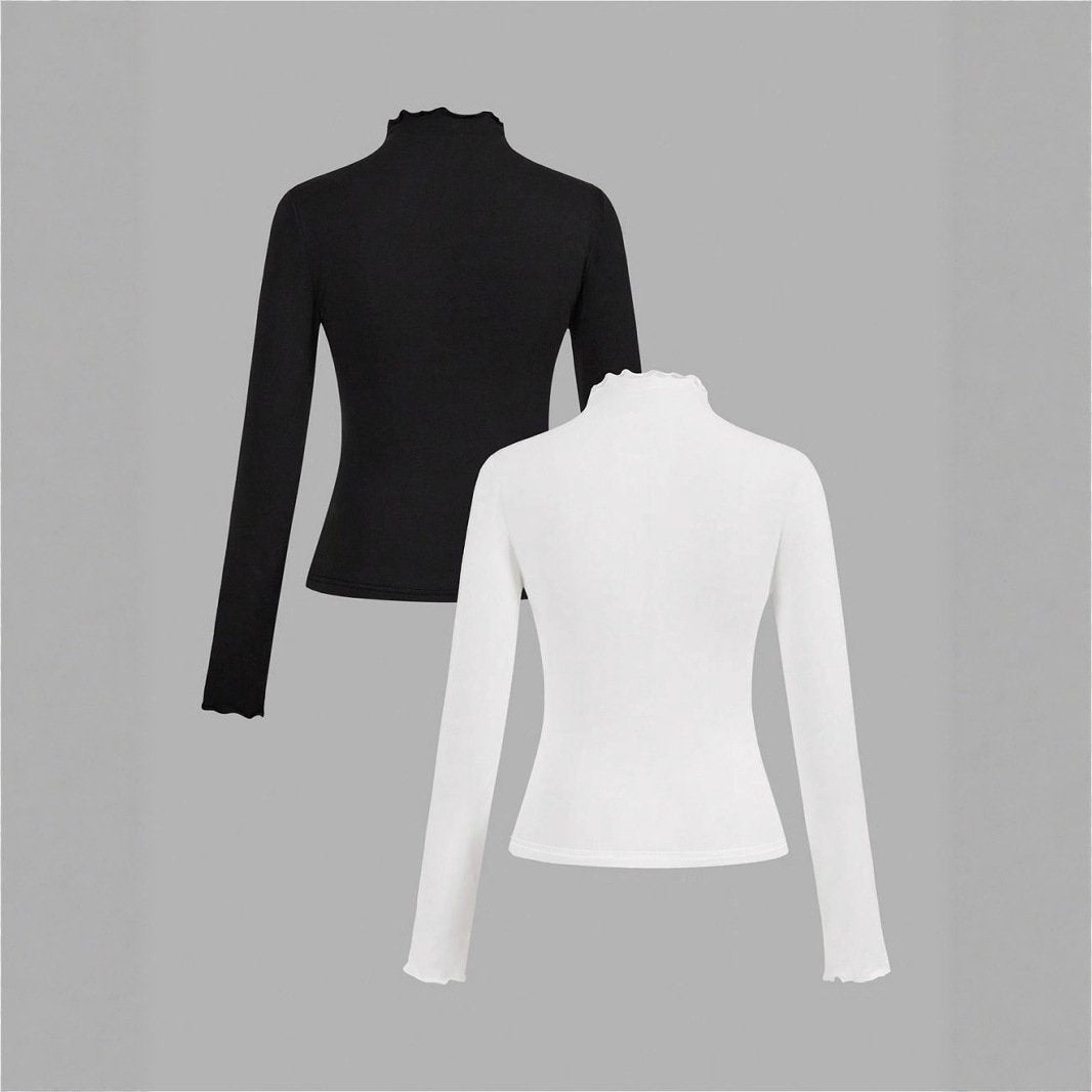 Women's Ruffled Slim Knit Long-Sleeve Shirt