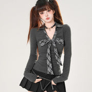 Flattering V-Neck Waist-Tight Autumn Top
