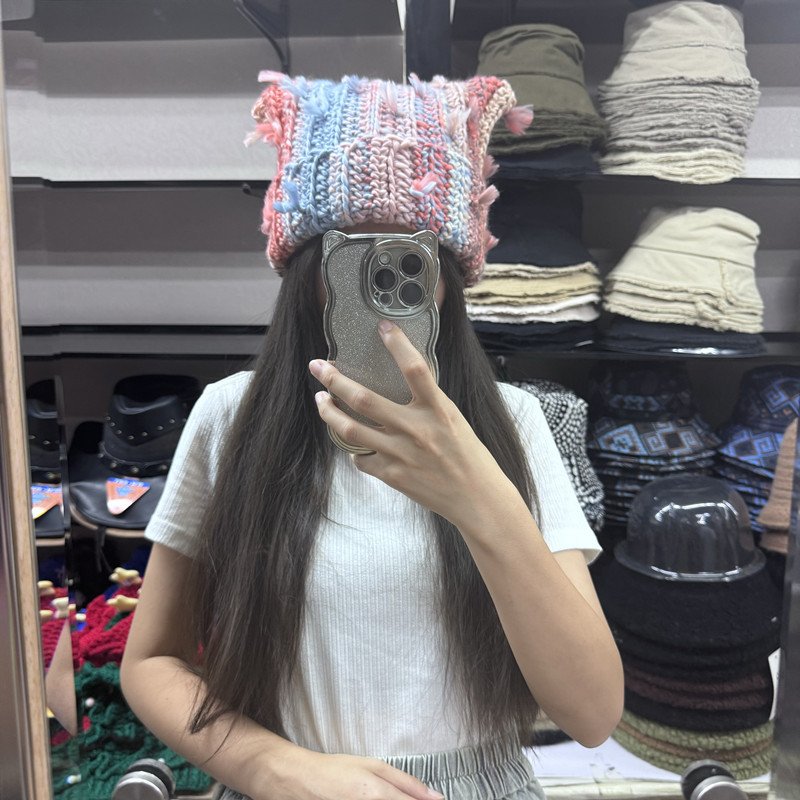 Warm Contrast Tassel Wool Hat for Women