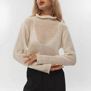 Hollow Knit Long-Sleeve Casual Pullover Top