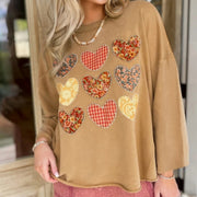 Yellow Floral Heart Stitched Sweatshirt for Women