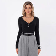 Women's Versatile Slim-Fit Button Long-Sleeve Top