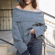 Women's Off-Shoulder Slim-Fit Solid Color Winter Sweater