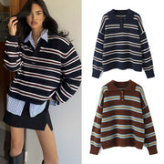 Chic Contrast Stripe Knit Sweater for Women
