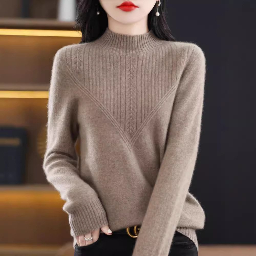 Chic Wool Half Turtleneck Hollow Sweater Top