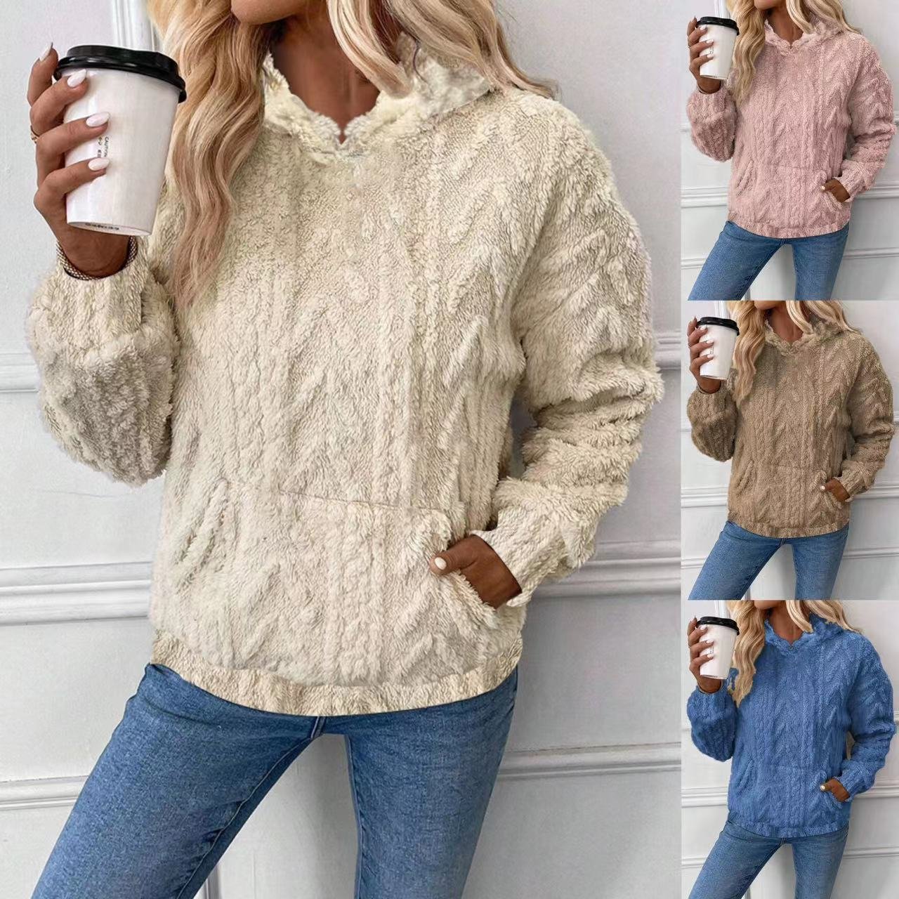 Cozy Jacquard Hooded Fleece Sweatshirt for Women