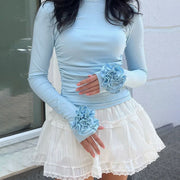 Floral 3D Applique Slim Long Sleeve Top