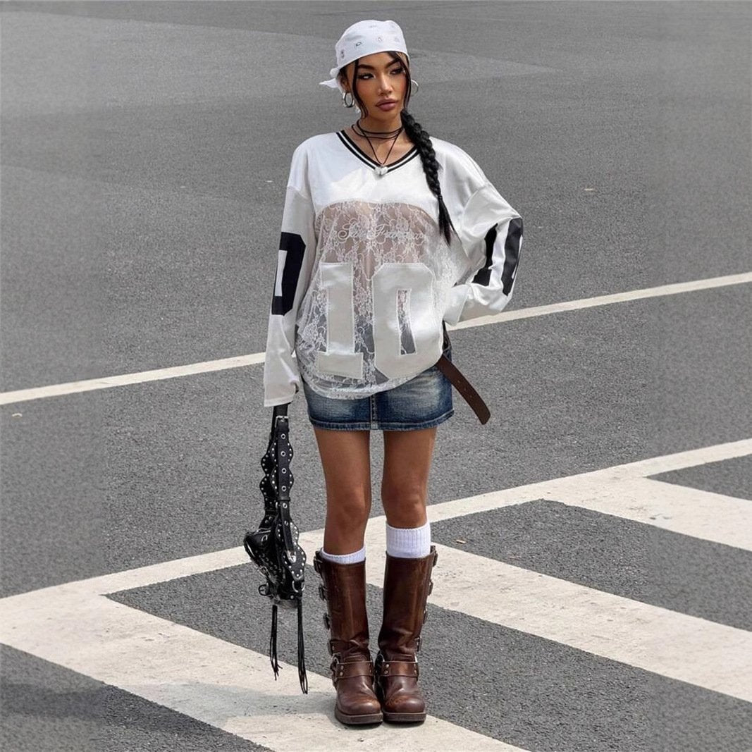 Women's Loose Lace V-Neck Sweatshirt