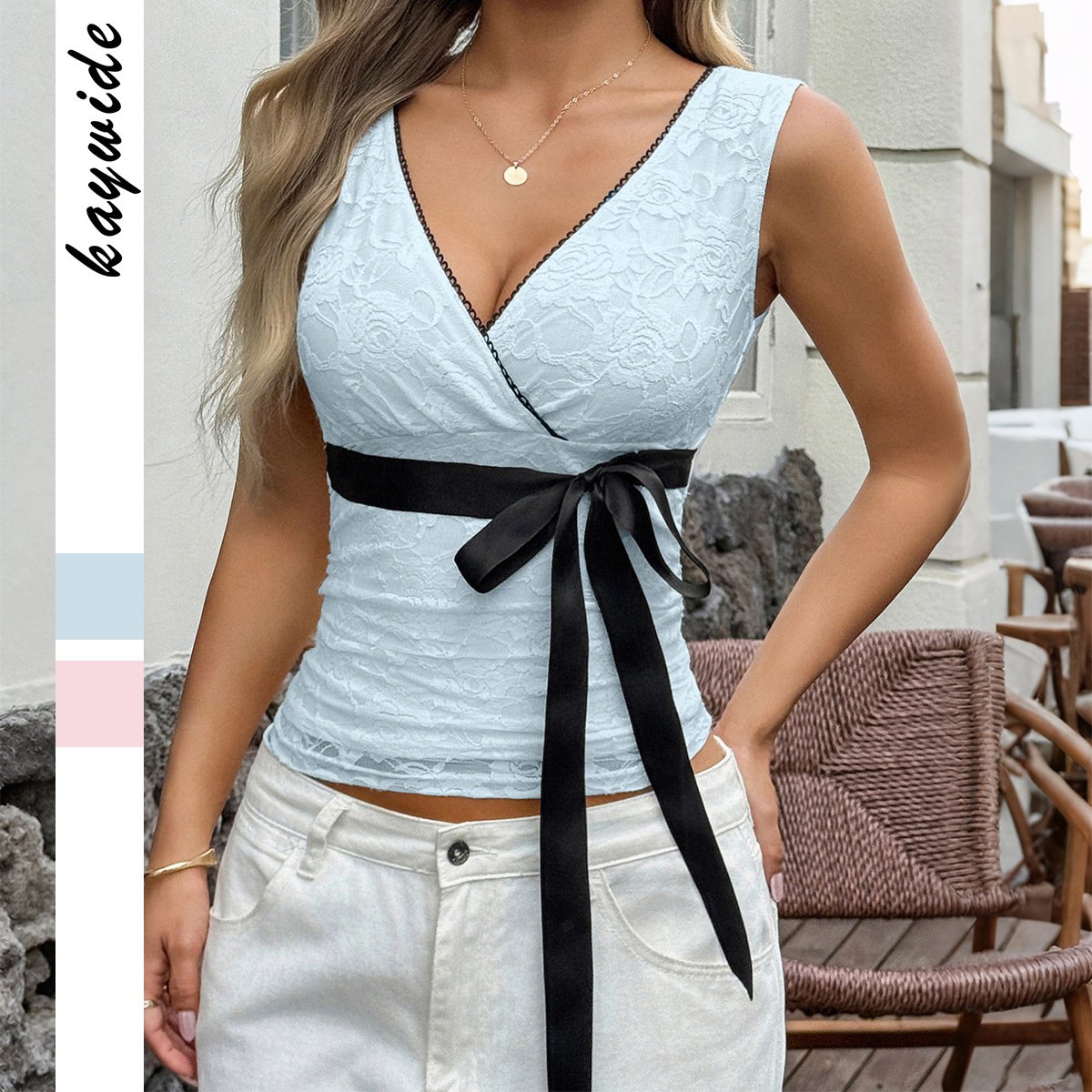 Blue & Pink Lace Sling Vest for Women