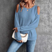 Chic Off-The-Shoulder Button-Back Long Sleeve Top