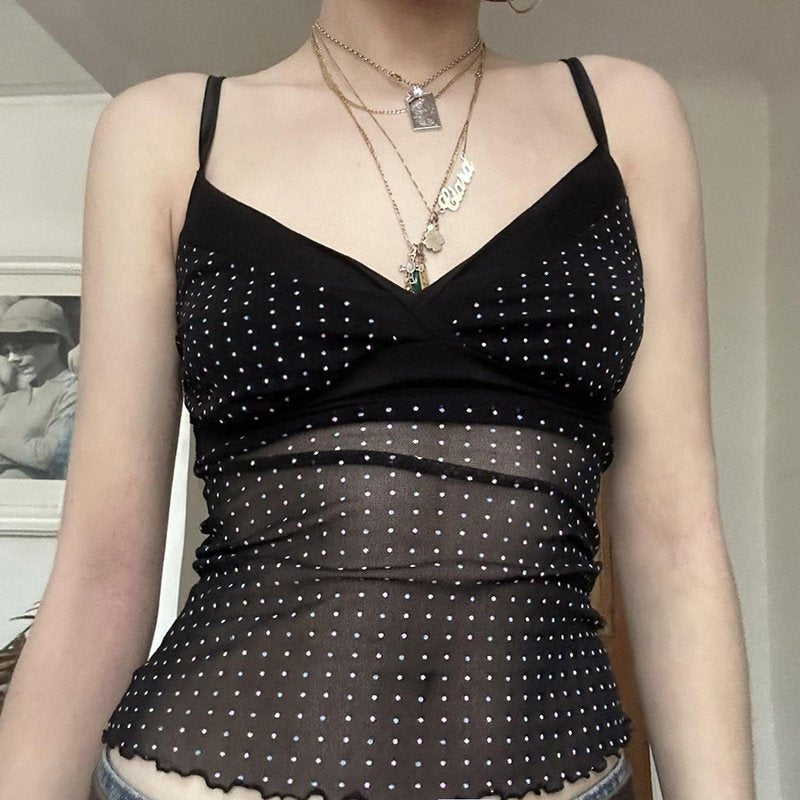 Sexy Dot Backless Mesh Cami Top