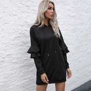 Ruffled Patchwork Pullover Hoodie Skirt for Women