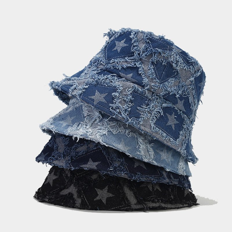 Autumn Denim Bucket Hat with Star Embellishment