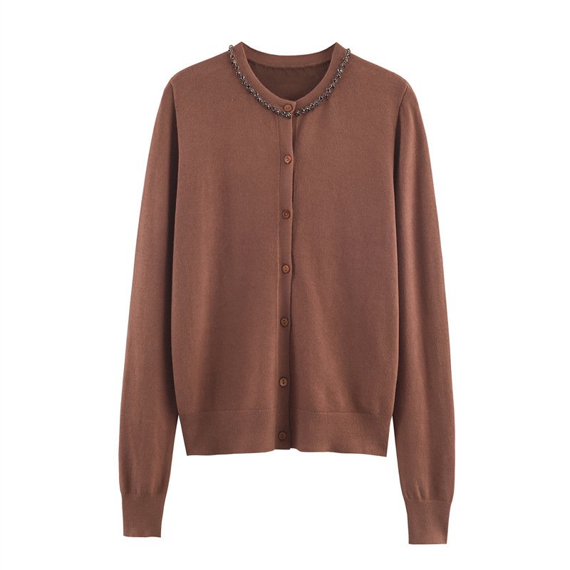Chic Striped Round Neck Long Sleeve Cardigan Top
