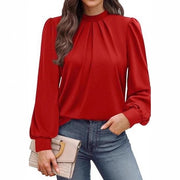 Women's Slim Fit Pleated Turtleneck Long Sleeve Top