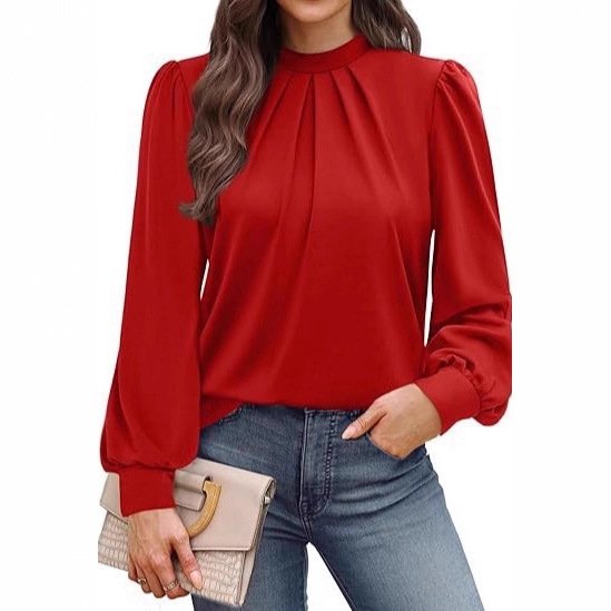Women's Slim Fit Pleated Turtleneck Long Sleeve Top