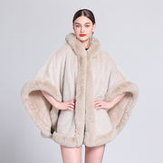 Warm Fleece-Lined Shawl with Fur Collar