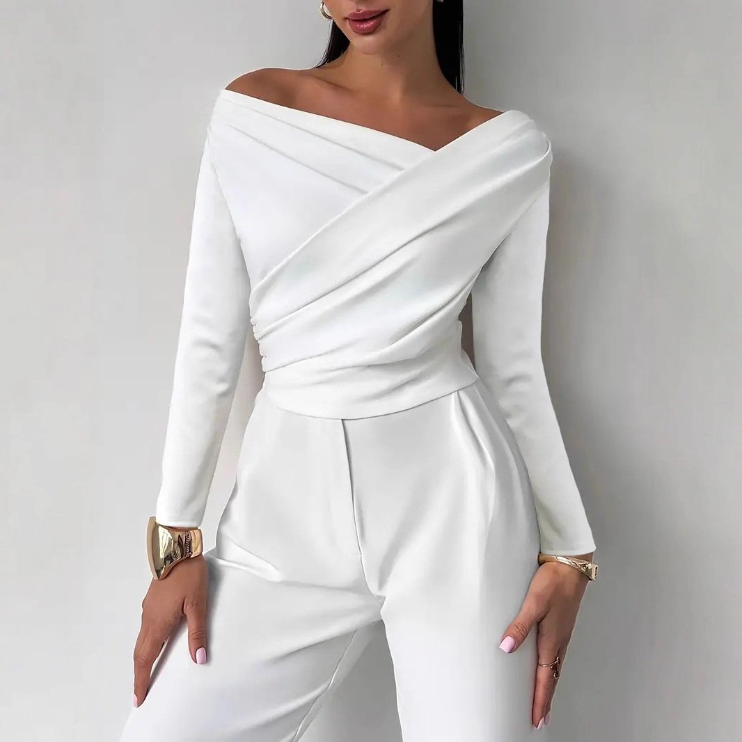 Elegant Asymmetric Off-the-Shoulder Long Sleeve Top