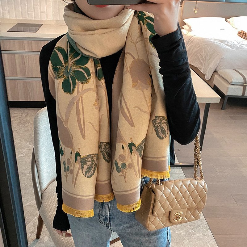 Warm Jacquard Flower Shawl for Women, Soft Cashmere-like Scarf
