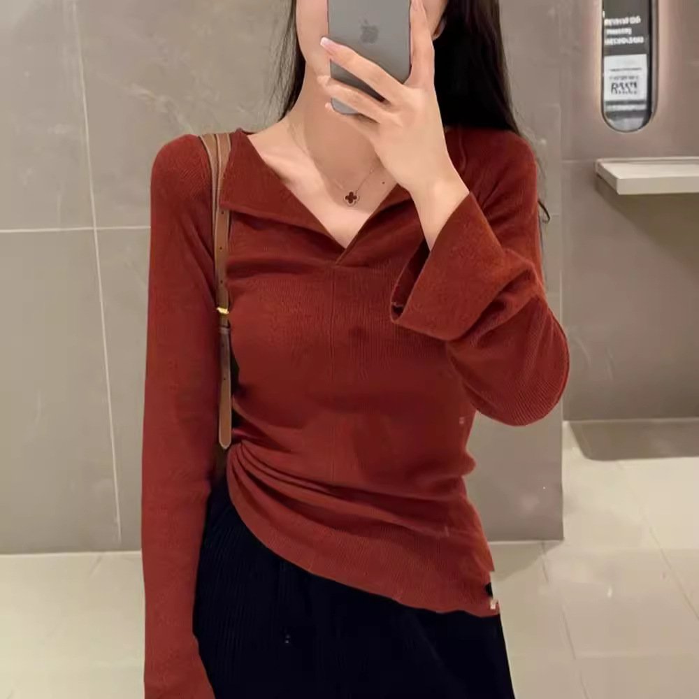 Slim-Fit V-Neck Long Sleeve Knit Sweater