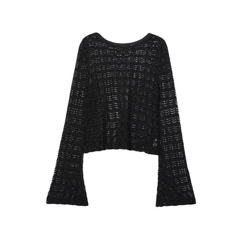 Women's Hollow Jacquard Mesh Pullover Sweater