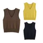 French Style V-Neck Solid Color Vest for Women