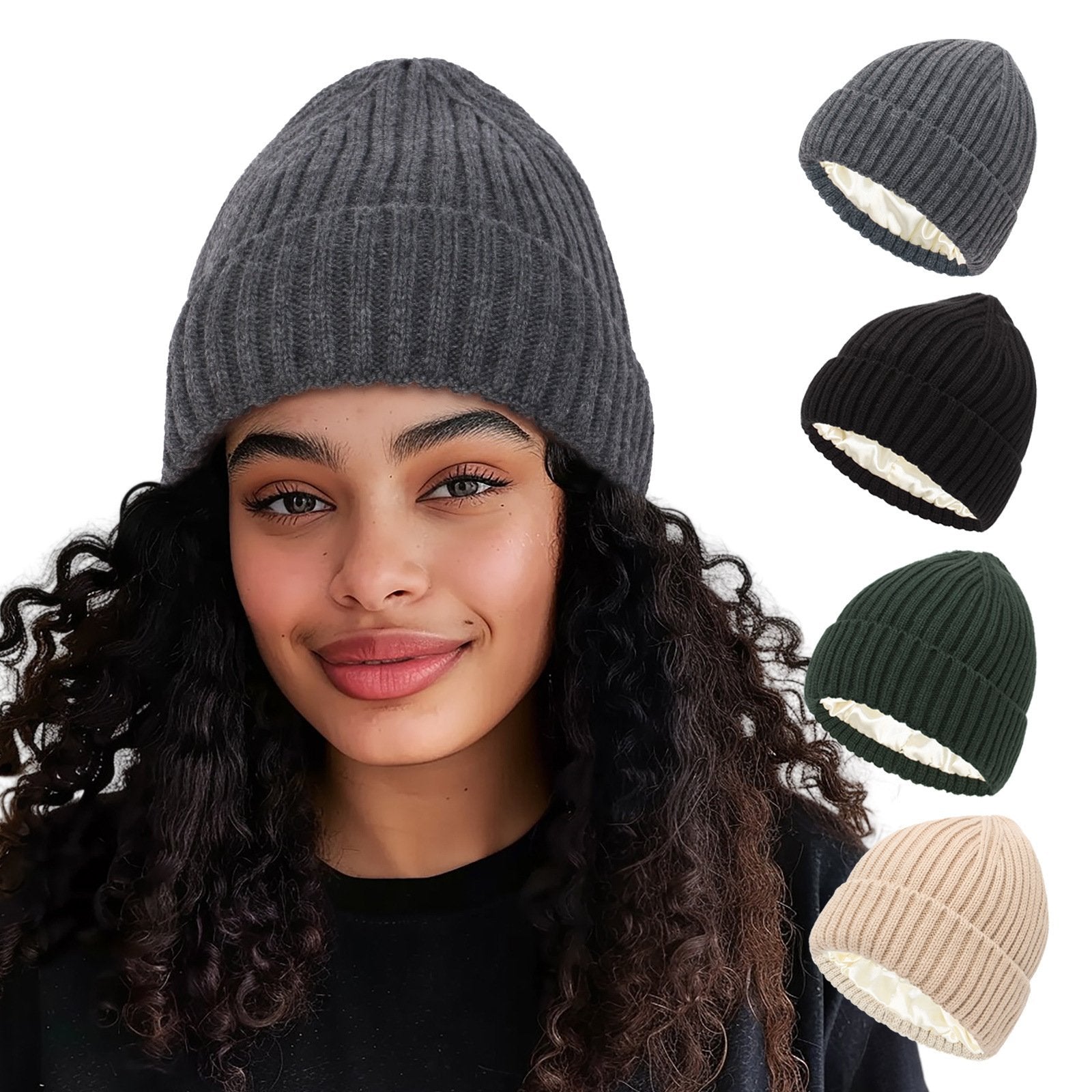 Warm Beige Knitted Slouch Hat for Women