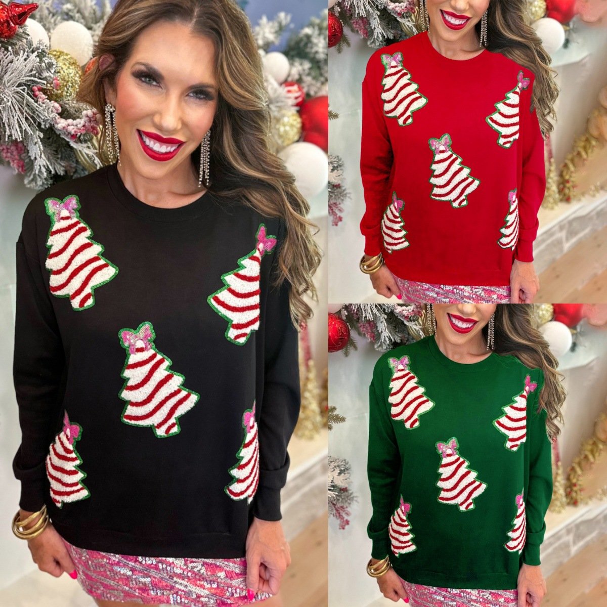Festive Christmas Tree Sequin Loose Casual Sweater