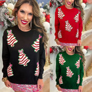 Festive Christmas Tree Sequin Loose Casual Sweater
