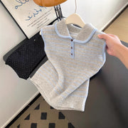 Autumn Blue Stripes Knitted Vest for Women