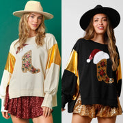 Winter Sequin Hoodie for Women - Long Sleeve Pullover