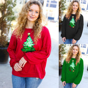 Festive Sequin Christmas Tree Sweatshirt for Women