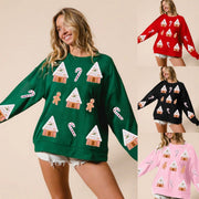 Winter Sequined Snow House Sweater for Women