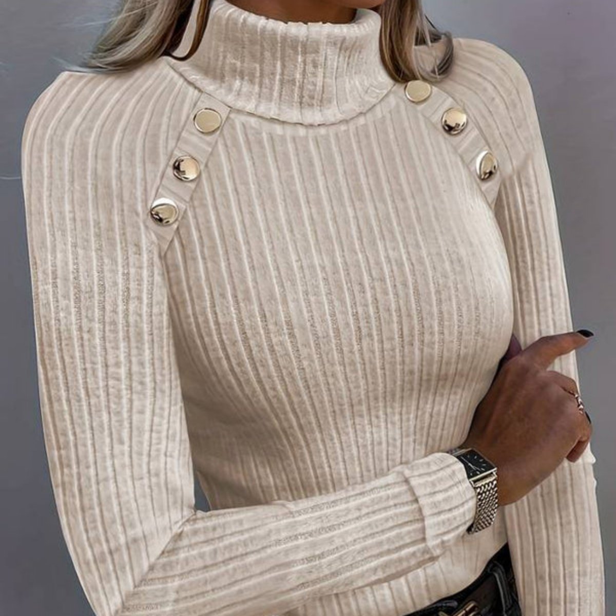Women's Striped U-Neck Slim Fit Long-Sleeve Base Coat