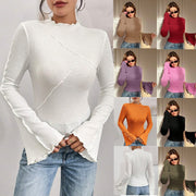 Asymmetric Turtleneck Flared Sleeve Top
