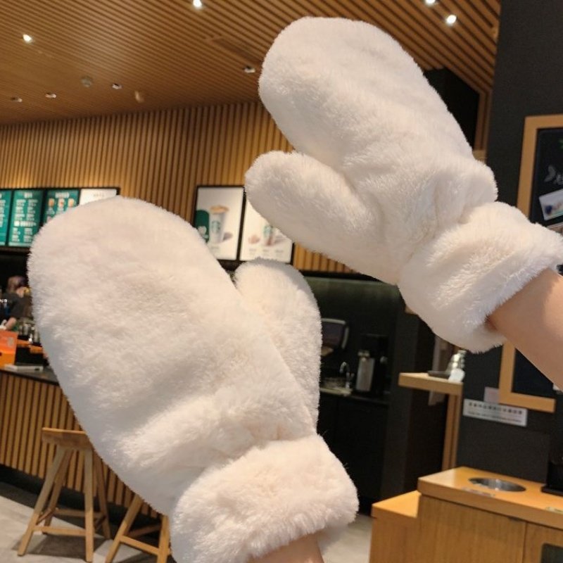 Warm Fingerless Mittens for Women - Thickened Plush Gloves