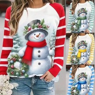 Plus Size Festive Snowman Long Sleeve Pullover