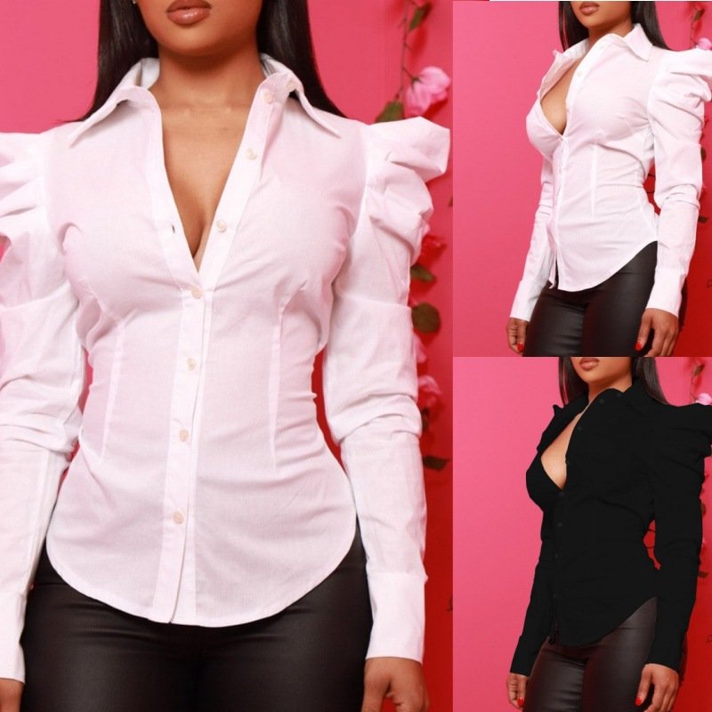 Women's Minimalist Slim Long Sleeve Solid Color Shirt